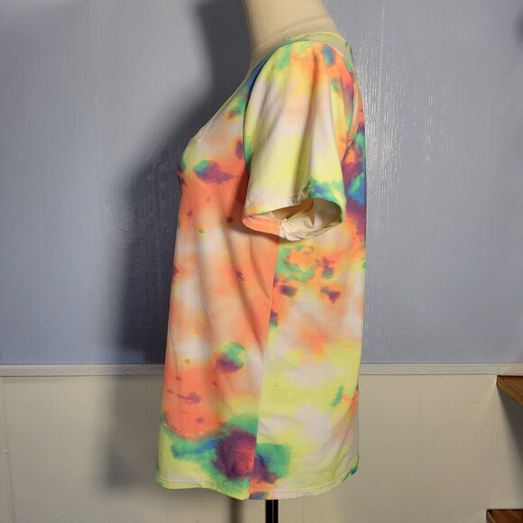 Eye Candy 1X Orange Green Bright Colorful Tie Dye Square Neck Shortsleeve Tee - Picture 7 of 9